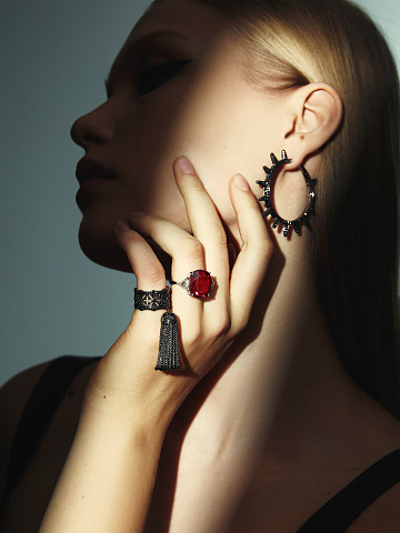 Black Gold & Black Diamond Tassel Ring, 2