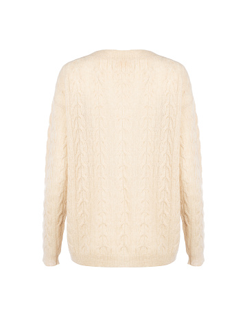 Beige Cashmere Cable Knit Pullover, 2
