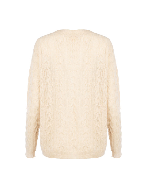 Beige Cashmere Cable Knit Pullover, 2
