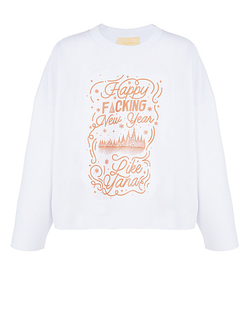 Printed White Cotton Cropped L/S T-Shirt, 1