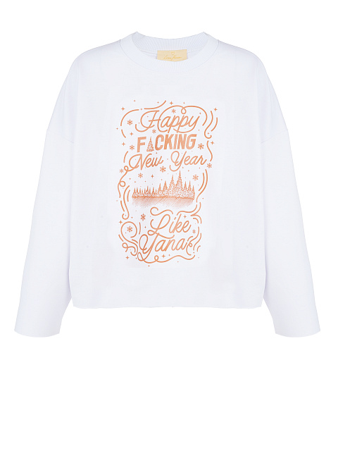 Printed White Cotton Cropped L/S T-Shirt, 1