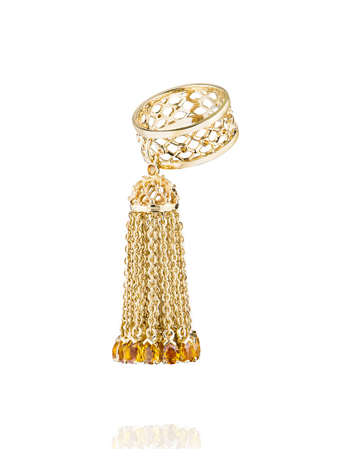 Yellow gold tassel ring with citrines, 1