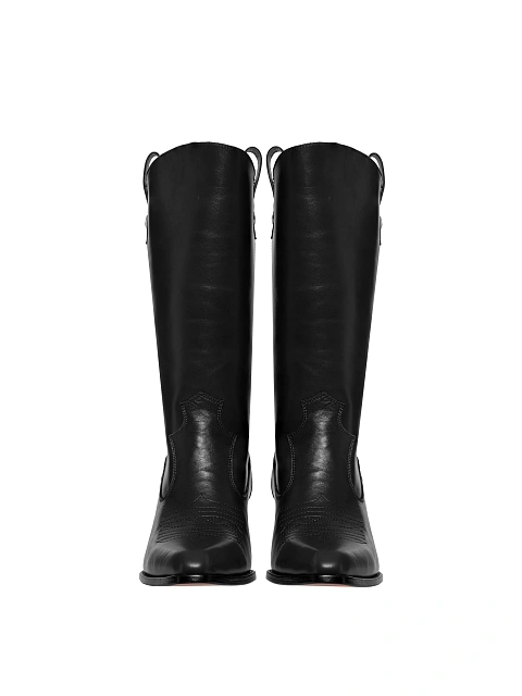 Black Shearling High Cowboy Boots, 2