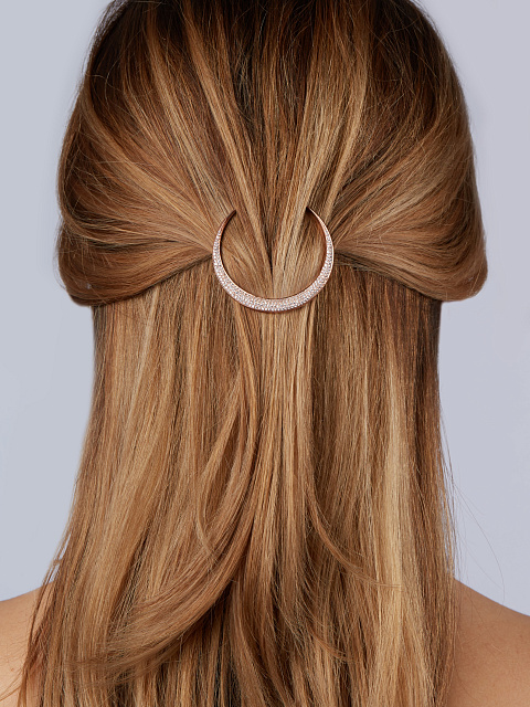 Cubic Zirkonia & Rose Silver Moon Barrette, 2 Cubic Zirkonia & Rose Silver Moon Barrette, 2