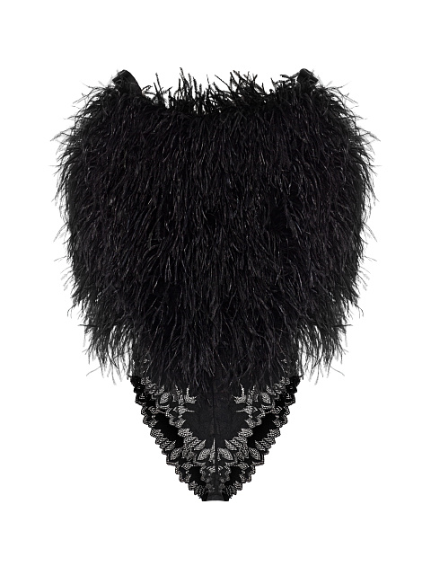 Black bodysuit with feathers, 2