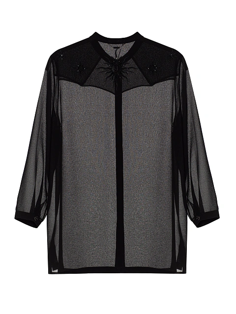 Black Embroidered Chiffon Blouse, 2