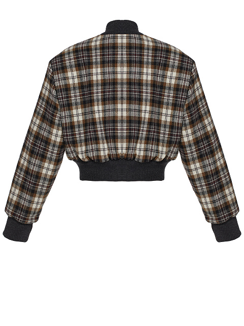 Dark Brown Plaid Cropped Bomber Jacket, 3