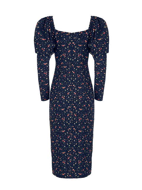 Dark Blue Floral Print Midi Dress, 2