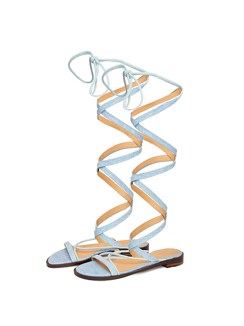 Light Blue Denim & Learher Gladiator Sandals, 1 Light Blue Denim & Learher Gladiator Sandals, 1