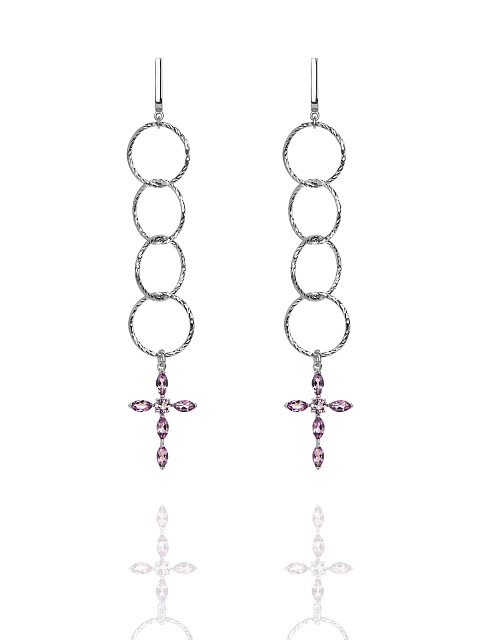 Silver & Amethyst Cross Earrings, 1