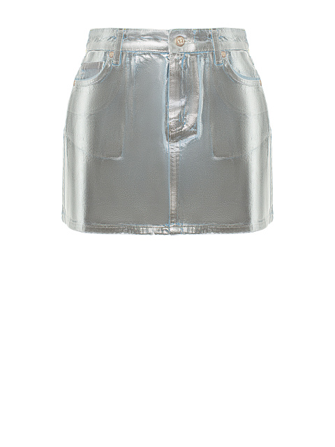 Silver Plated Light Blue Denim Mini Skirt, 1
