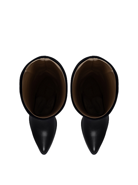 Black Leather Heeled Long Boots, 4