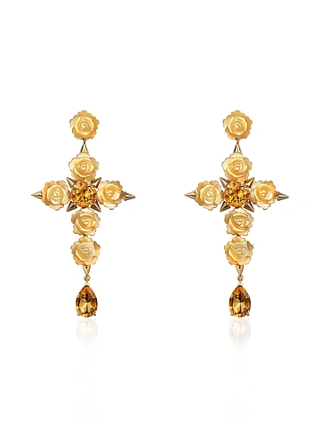 Yellow Gold, Rose-cut Mother-of-Pearl & Citrin Earrings, 1