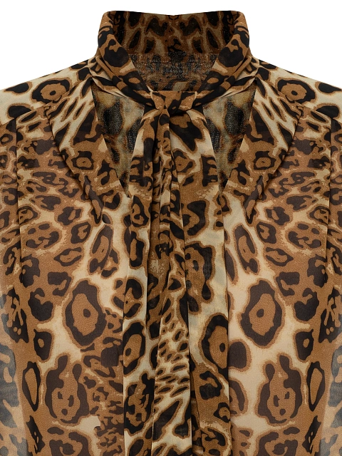 Brown Leopard Print Chiffon Blouse, 3