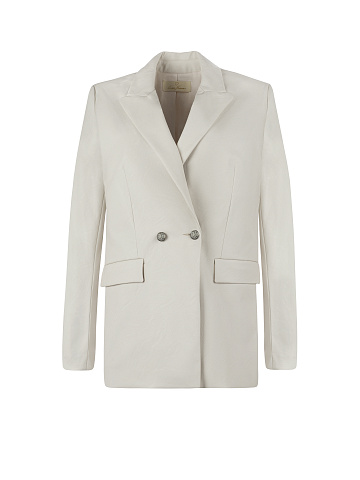 White Faux Leather Double-Breasted Jacket, 1