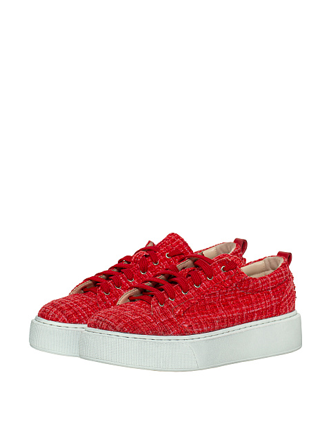 Red Tweed & Leather Sneakers, 1