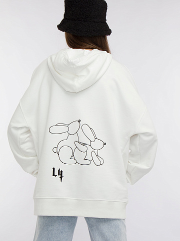 Back Printed White Cotton Hoodie, 2