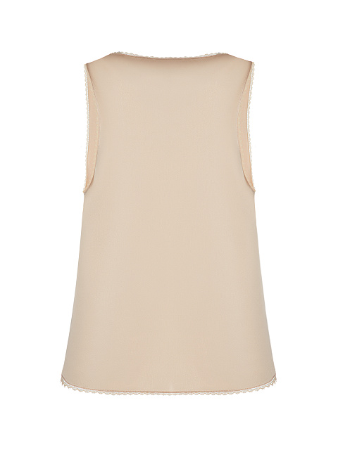 Beige Lace Trimmed Silk Top, 2
