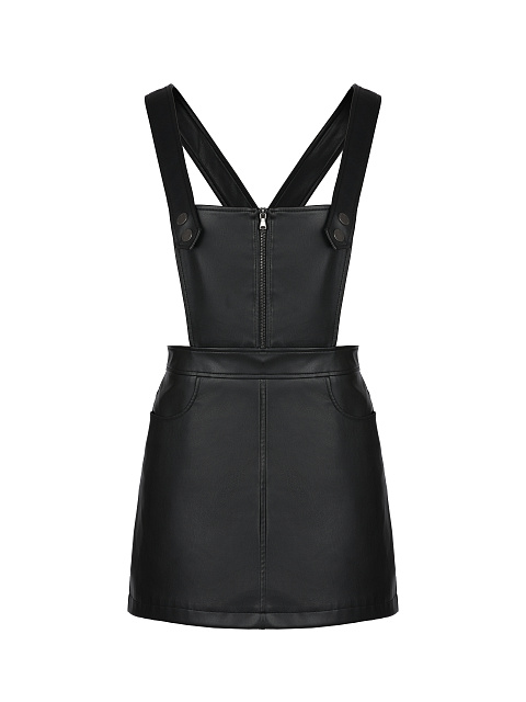 Black Faux Leather Suspender Skirt, 1