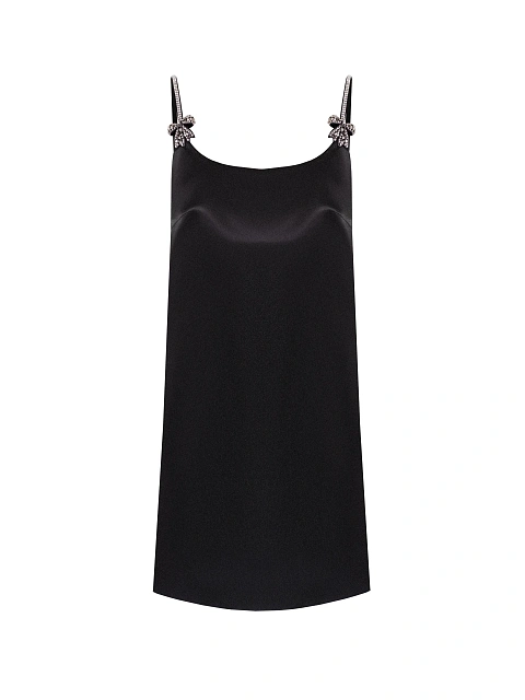 Black Rhinestones Bow Satin Mini Dress, 1
