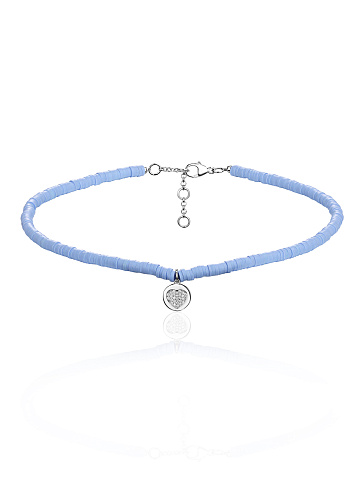 Purple rubber choker necklace with a pendant made of silver and cubic zirconia, 1