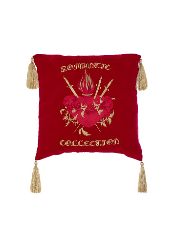 Red Velvet Embroidered Pillow, 1