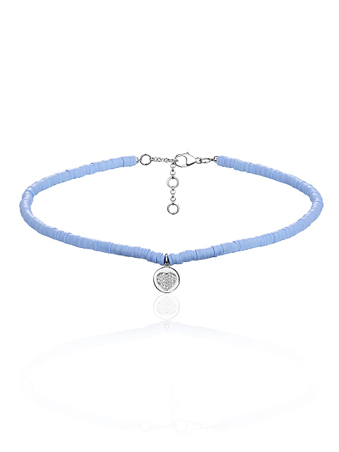 Purple rubber choker necklace with a pendant made of silver and cubic zirconia, 1