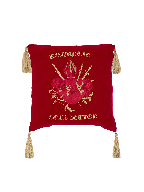 Red Velvet Embroidered Pillow, 1