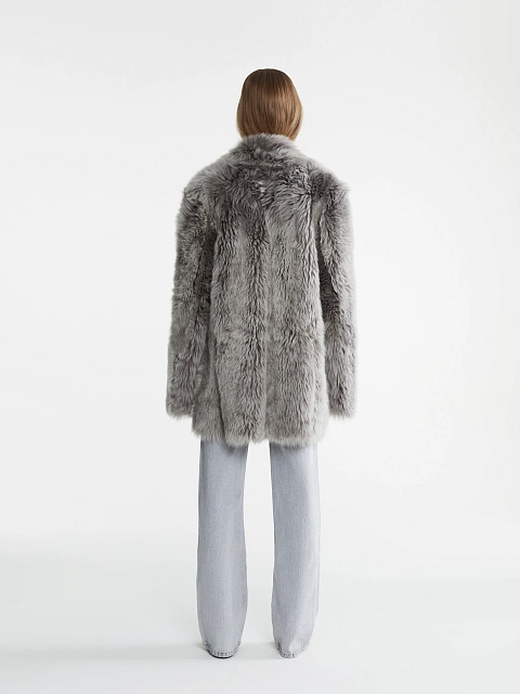 Gray Cropped Sheepskin Coat, 10