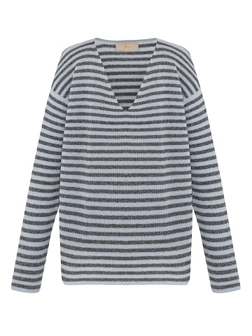 Gray Striped Cashmere Pullover, 1