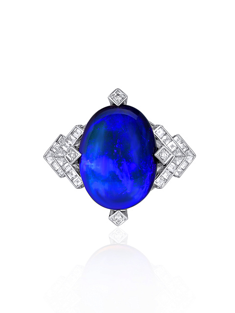 White Gold & Opal & Round Diamond Ring, 3