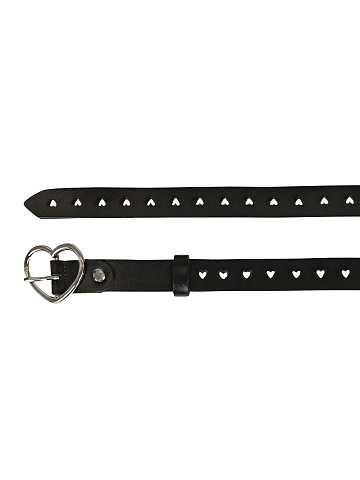 Black Leather Belt With Silver Heart-Shaped Buckle , 2