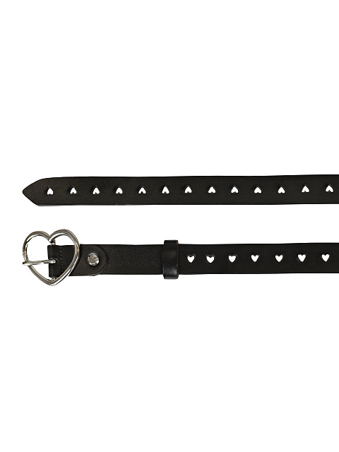 Black Leather Belt With Silver Heart-Shaped Buckle , 2