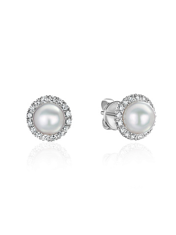 Stud earrings with Akoya pearls and round-cut diamonds, 1
