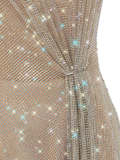 Beige Rhinestones Mesh Mini Dress, 3