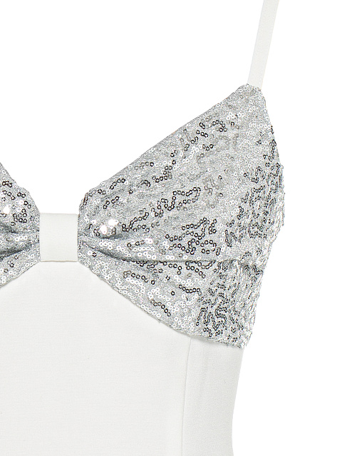 White & Silver Sequin Jersey Mini Dress, 3