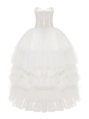 White Corset Tulle & Polka Dot Mesh Dress, 2