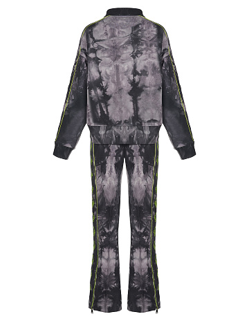 Grey Tie-dye & Neon Green Lily Embroidered Jersey Suit, 2