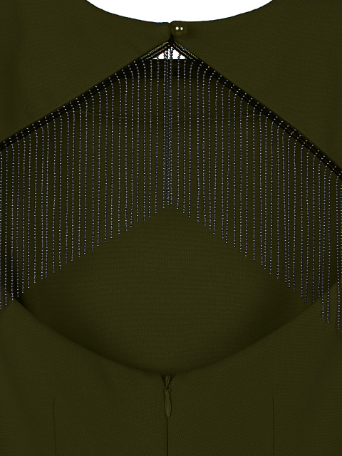 Dark Green Fringed Mini Dress, 3