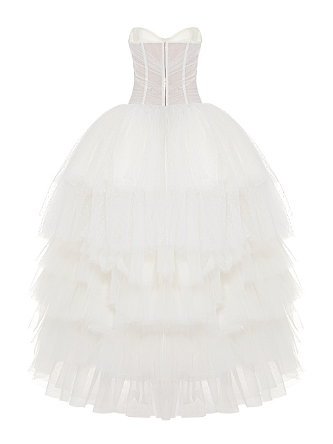 White Corset Tulle & Polka Dot Mesh Dress, 2