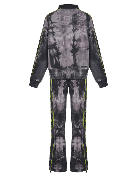 Grey Tie-dye & Neon Green Lily Embroidered Jersey Suit, 2 Grey Tie-dye & Neon Green Lily Embroidered Jersey Suit, 2