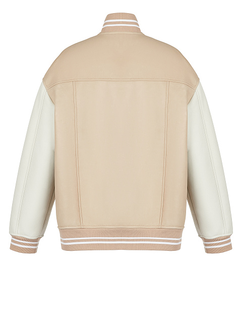 Beige Oversized Shearling Varsity Jacket, 2