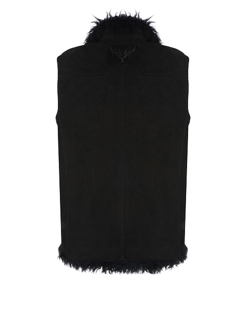 Black Embroidered Shearling Vest, 2