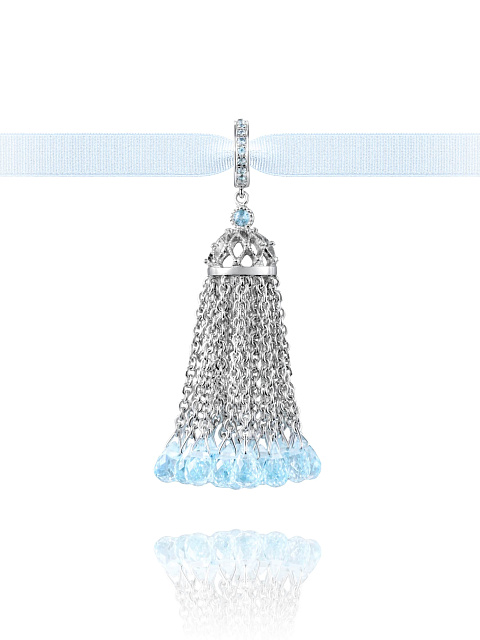 White Gold & Blue Briolette-cut Topaz Tassel Pendant, 1