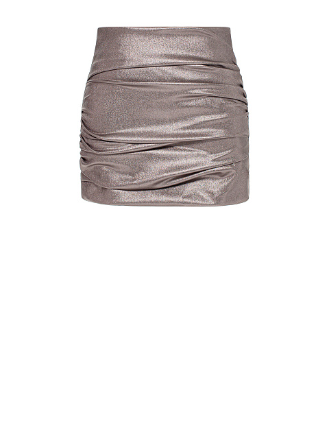 Powder pink faux leather mini skirt with draping, 1
