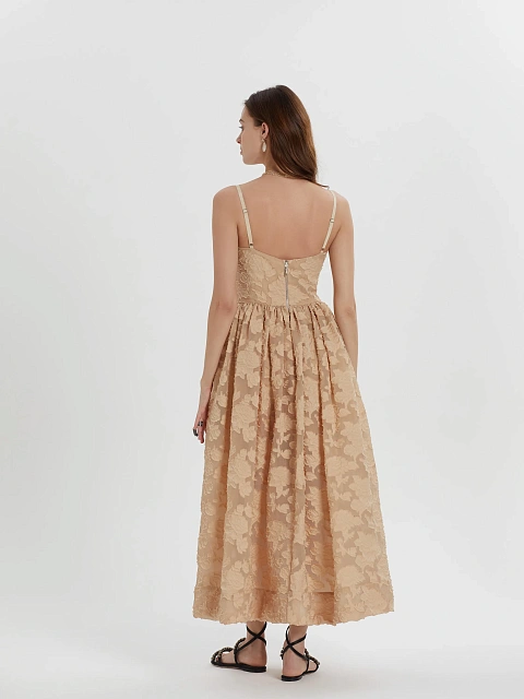 Beige Organza Midi Dress, 5