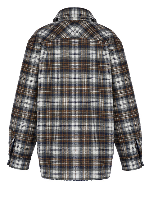 Men's Dark Brown Checked Navy Faux Fur Lined Shirt, 2