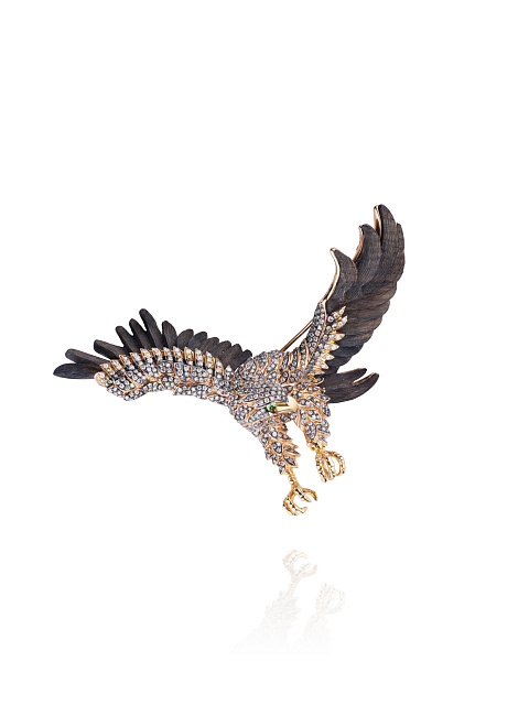 Rose Gold, Wood, Diamonds & Green Garnet Eagle Brooch, 1
