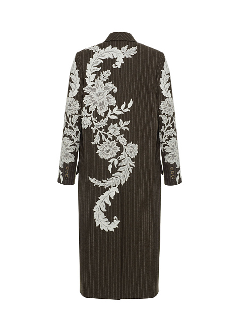 Green Lace Trim Striped Wool Coat, 2