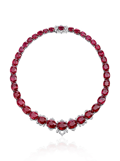 Necklace with a removable pendant made of white gold with rubies and diamonds, 3